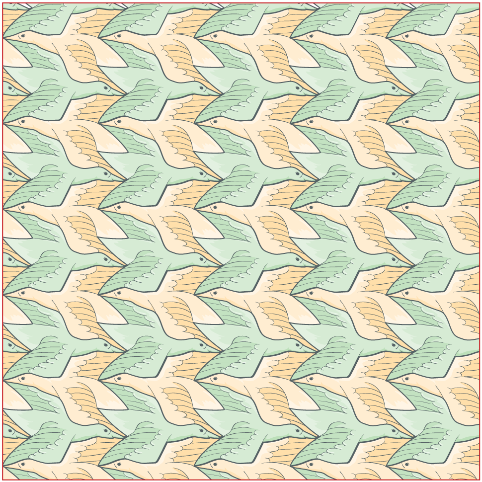 A repeating geometric tile pattern in green and tan interlocking shapes.